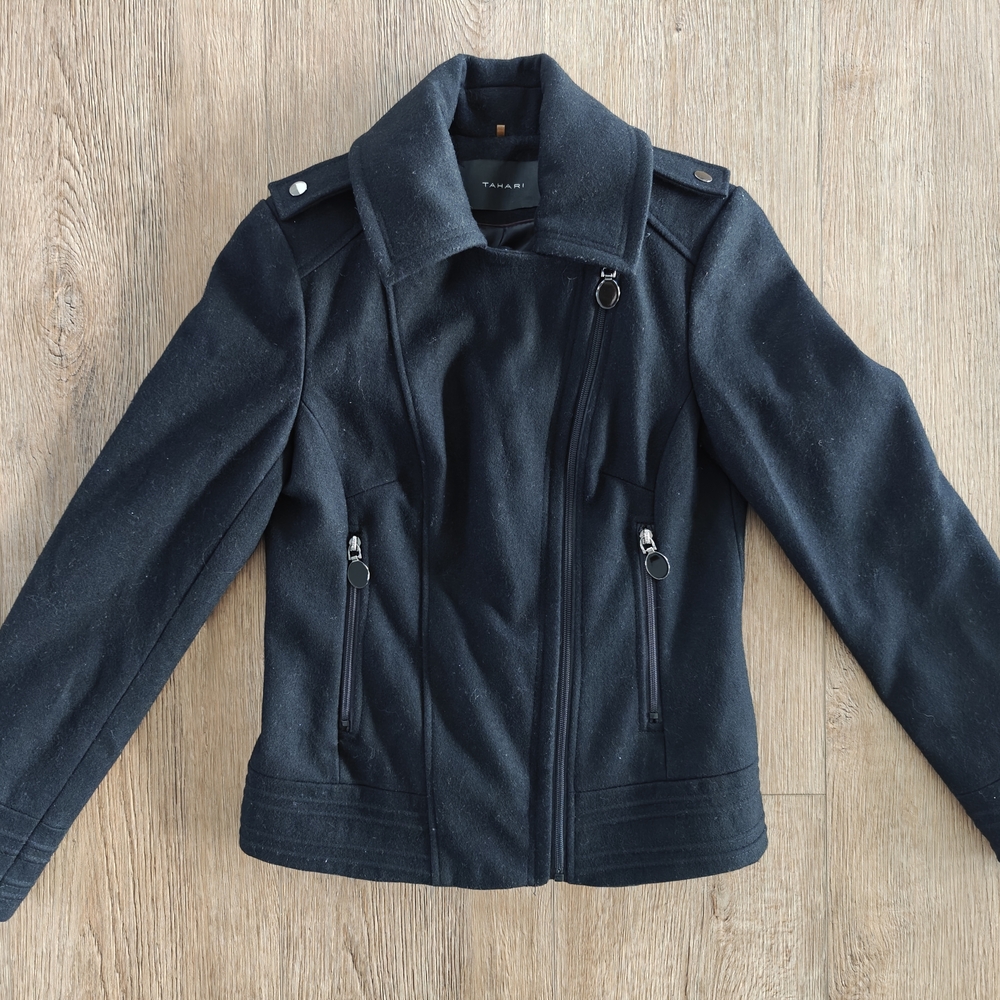 Tahari Black Wool Waist Jacket Women's Size Extra Small